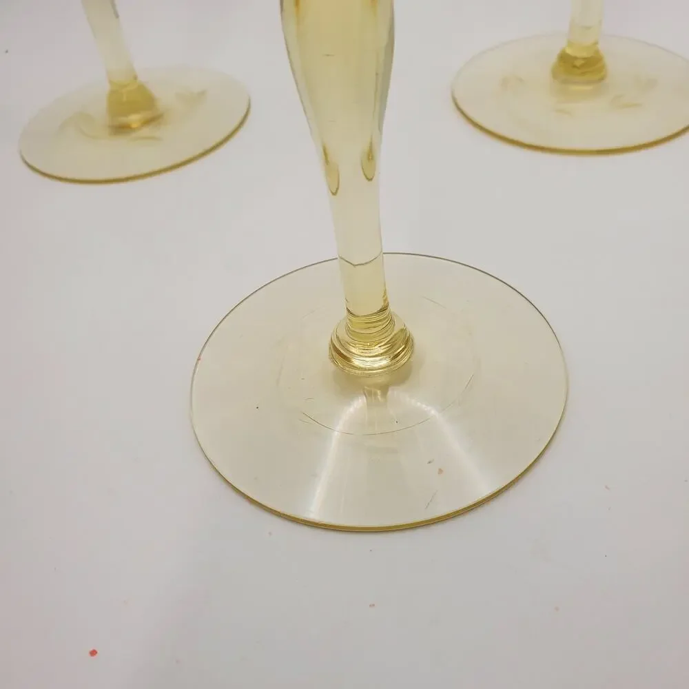 3 Elegant Tiffin-Franciscan Etched Wine Glasses Mandarin Yellow Topaz Gold